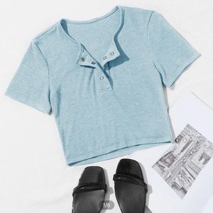 Blue Popper Ribbed Crop Top